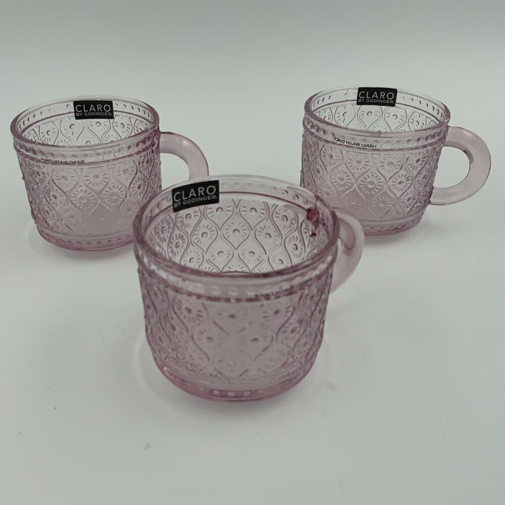 NWT Godinger Claro Set Of 3 Punch Cups Pink Glass Crystal